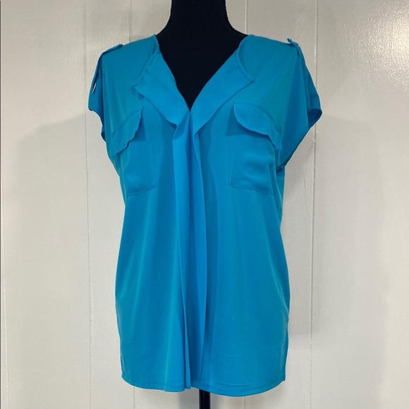 Jones New York Blouse | Cap Sleeve | V-Neck | CorpCore| Turquoise | Size Medium - Picture 1 of 11